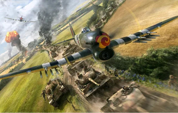 Картинка самолет, истребитель, арт, бомбардировщик, британский, вторая мировая война, ВВС Великобритании, WW2