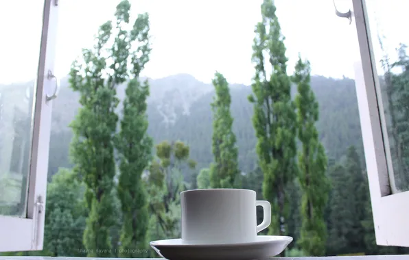 Картинка чай, утро, окно, чашка, блюдце