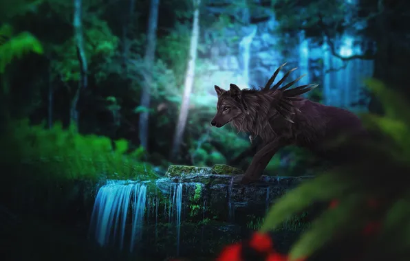 Картинка лес, природа, волк, фэнтези, by Fiirewolf