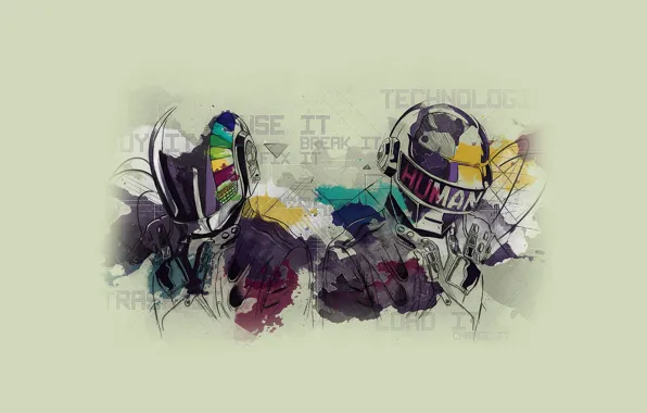 Рисунок, Музыка, Фон, Арт, Daft Punk, Thomas Bangalter, Дафт Панк, Маски