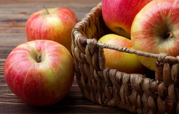 Картинка фон, обои, корзина, яблоки, яблоко, еда, красные, wallpaper
