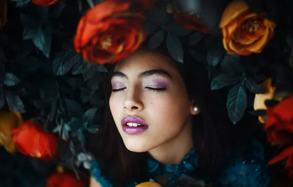 Девушка, цветы, лицо, настроение, розы, макияж, Igncia lbornoz