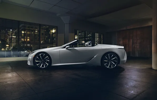 Белый, Lexus, кабриолет, вид сбоку, 2019, LC Convertible Concept