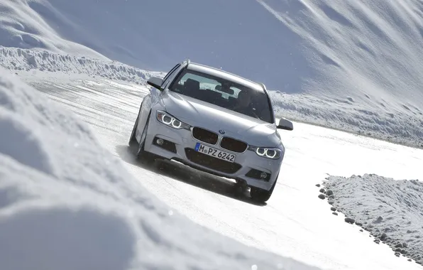 Картинка Зима, Авто, Белый, Снег, BMW, БМВ, 320d, 320 d