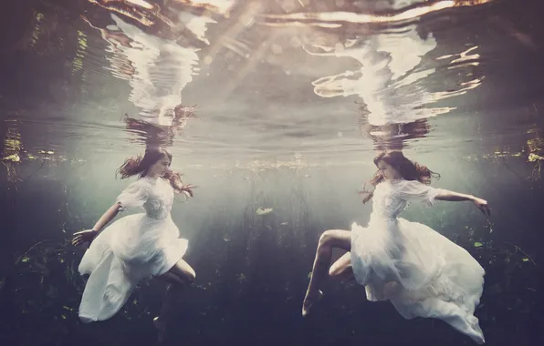 Девушка, шатенка, под водой, underwater