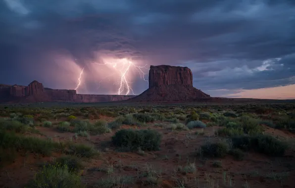 Lightning, Arizona, Monument Valley, Stormy Skies