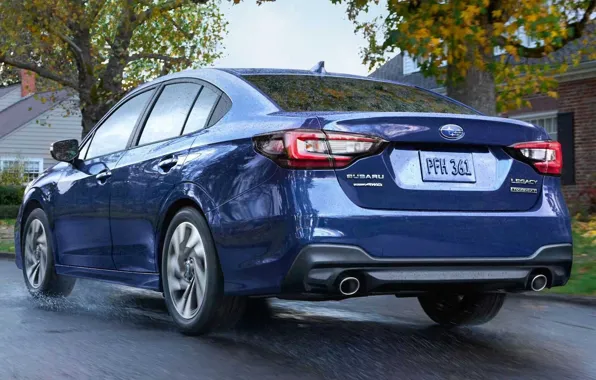 Движение, улица, дома, вид сзади, Subaru Legacy, 2022