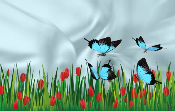 Бабочки, настроение, красота, тюльпаны, обои на рабочий стол