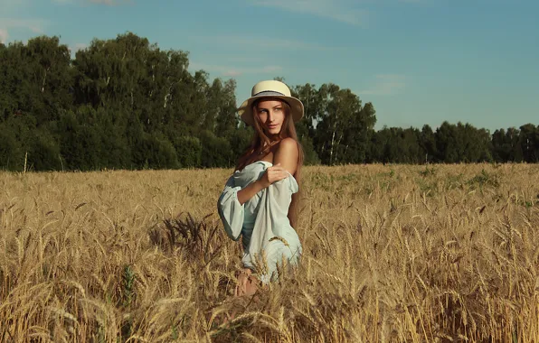 Sky, dress, trees, hat, nature, clouds, model, women
