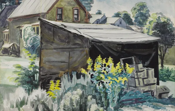 1923, Charles Ephraim Burchfield, Goldenrod and Shed