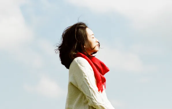 Girl, serenity, sunlight, scarf