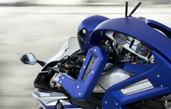 Wallpaper, robot, Yamaha, blue, motorcycle, race, speed, test