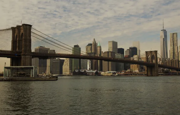 USA, United States, bridge, Manhattan, NYC, Brooklyn Bridge, Hudson River, One World Trade Center