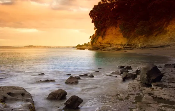 Картинка пляж, закат, Новая Зеландия, Окленд