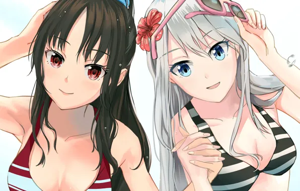 Sexy, cleavage, long hair, girls, boobs, anime, blue eyes, beautiful