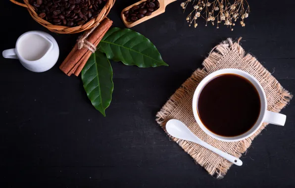 Картинка листья, фон, Кофе, напиток, кофейные зерна