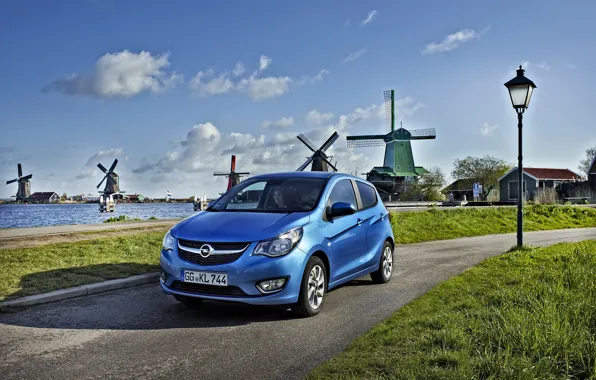 Картинка фото, Небо, Дорога, Мельница, Голубой, Opel, Автомобиль, 2015