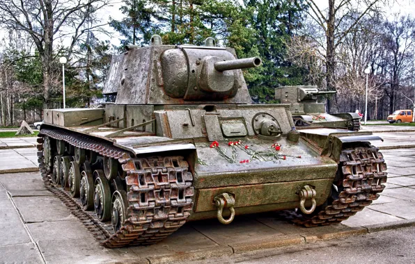 Цветы, память, памятник, танки, мемориал, гвоздики, советские