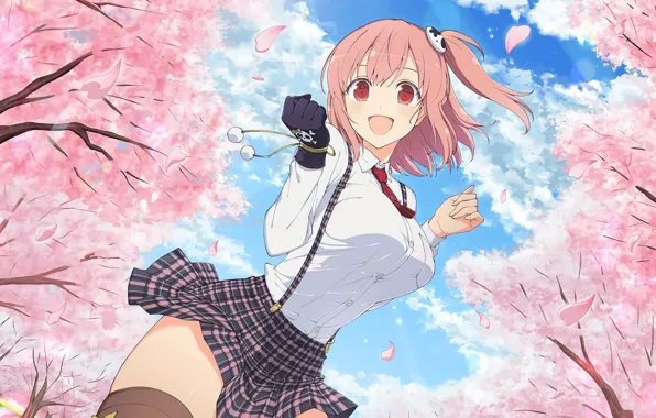 Girl, sexy, blouse, thighhighs, pink hair, anime, beautiful, short hair