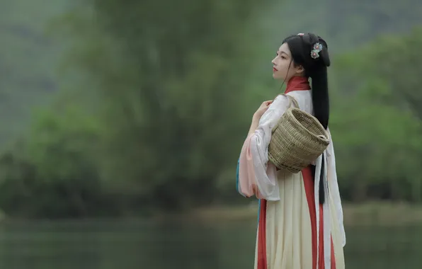 Beautiful, Asian, Model, Water, Woman, Pretty, Outdoor, Traditional
