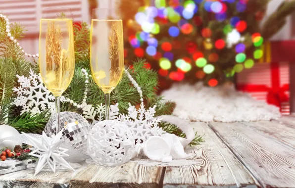 Елка, Новый Год, бокалы, Рождество, new year, happy, decoration, champagne