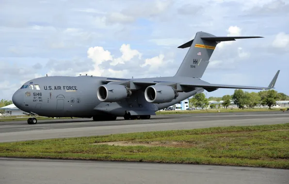 Картинка облака, аэродром, Hawaii, ВВС США, C-17 Globemaster III, военный транспорт, Hickam Air Force Base