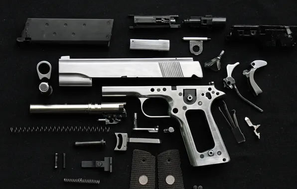 Картинка pistol, screws, springs, disassembled metal parts