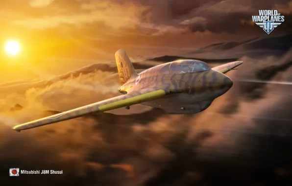 Облака, закат, Япония, Mitsubishi, Wargaming.net, World of Warplanes, J8M, Shusui