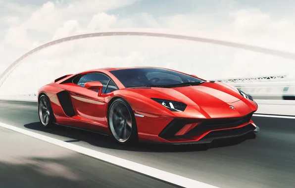 Картинка street, red, clouds, motion blur, Lamborghini, vehicle, Lamborghini Avent, red cars