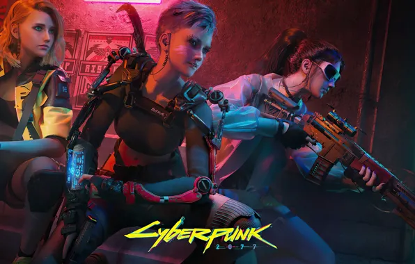Оружие, девушки, Cyberpunk 2077, в засаде, Woman Warrior