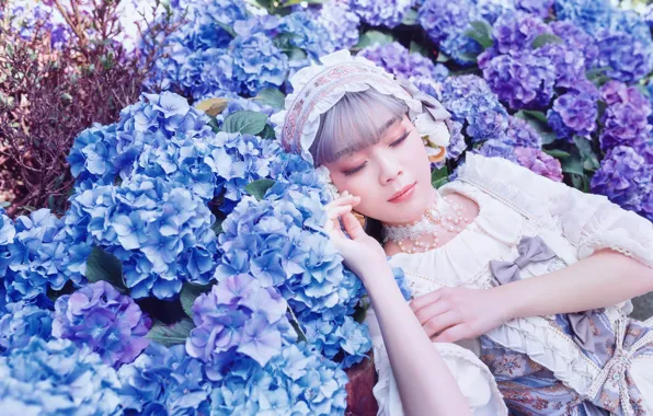 Картинка лето, девушка, свет, цветы, природа, отдых, сон, сад