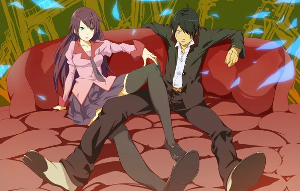 Девушка, аниме, арт, пара, парень, двое, Bakemonogatari