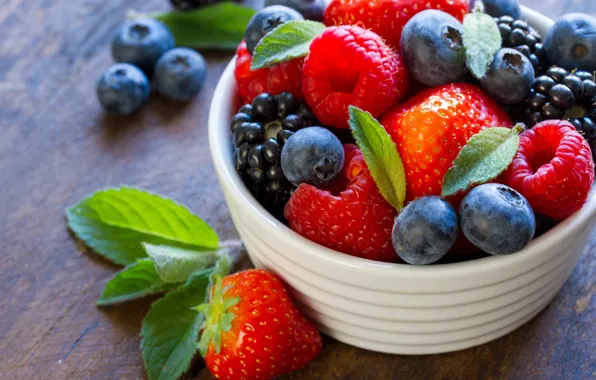 Картинка ягоды, малина, завтрак, черника, клубника, мята, десерт, витамины