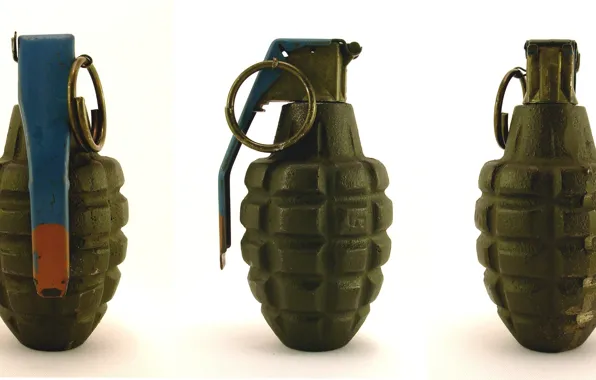 Ordnance, Mk2, grenade, fragmentation grenade, Grenade Mk2, Three different angles, hand grenade, military item