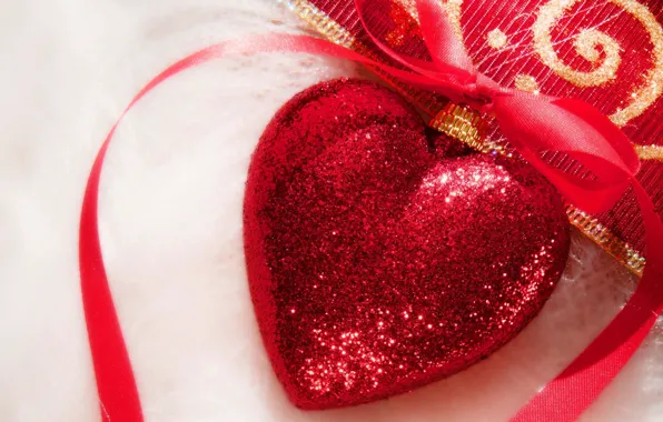 Праздник, красное, сердце, новый год, рождество, лента, christmas, new year