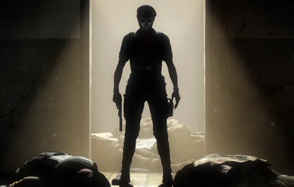 Девушка, рендеринг, пистолет, череп, маска, Tom Clancy, труп, rainbow six siege