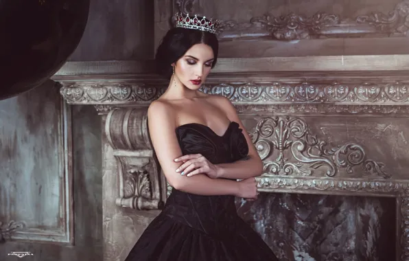Готика, модель, красивая, черное платье, королева, грустная, Алла Бергер, мрачная