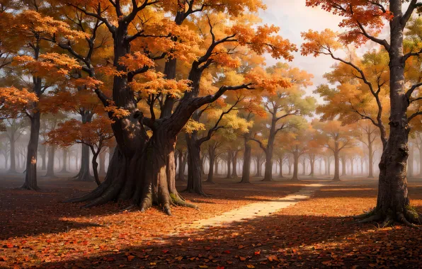 Картинка trees, art, autumn, path
