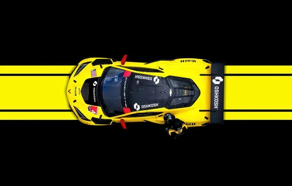 Картинка Corvette, sportcar, black, yellow, racecar, dark background, aerial view