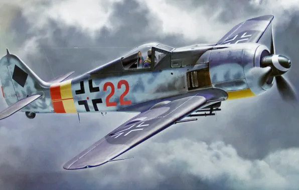 Картинка war, art, painting, aviation, ww2, focke wulf fw 190 A-9
