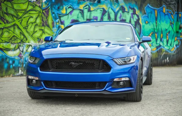 Синий, дизайн, граффити, Ford Mustang, передок