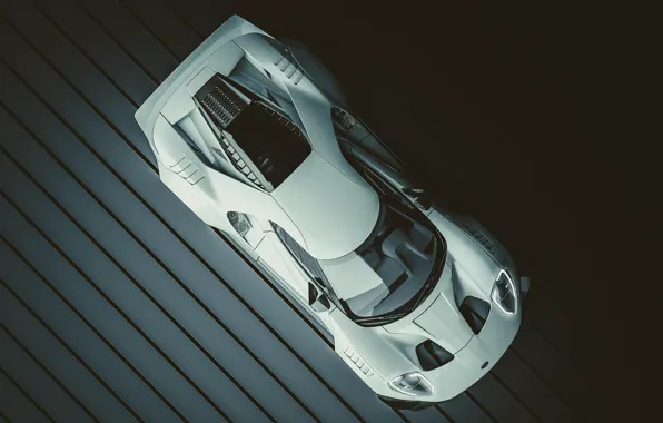 Ford, Авто, Белый, Машина, Ford GT, Вид сверху, Суперкар, Рендеринг