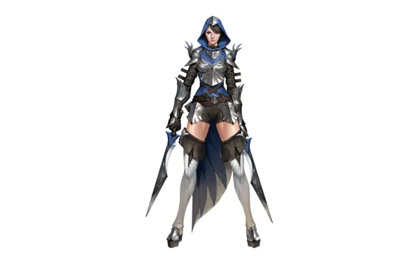 Girl, Fantasy, Art, Assassin, Style, Illustration, Minimalism, Swords
