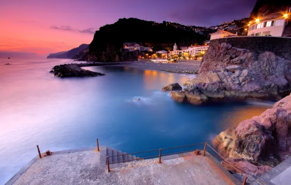 Картинка вода, Город, причал, Португали, Ponta Do Sol, Madeira Island Portugal