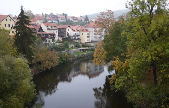 Осень, деревья, природа, city, город, река, Прага, Чехия