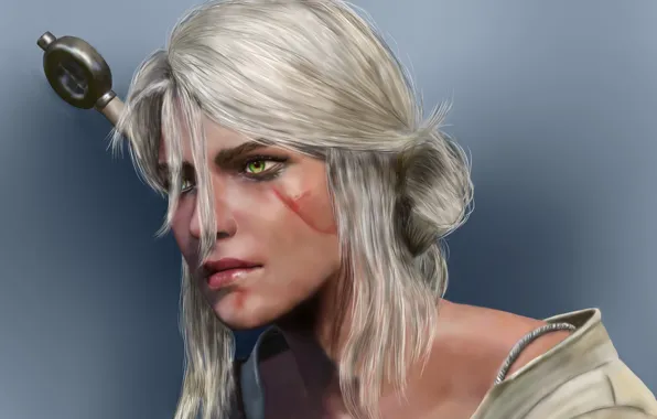 Картинка взгляд, оружие, шрам, зеленые глаза, Ciri, Witcher 3: Wild Hunt, Cirilla, Цыри