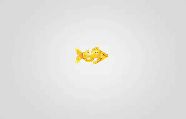 Минимализм, доллар, золотая рыбка, светлый фон, gold fish