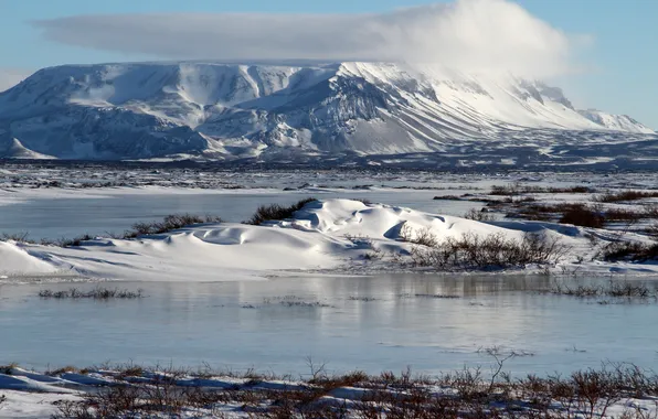 Картинка снег, пейзаж, горы, природа, Исландия, Blаfjall
