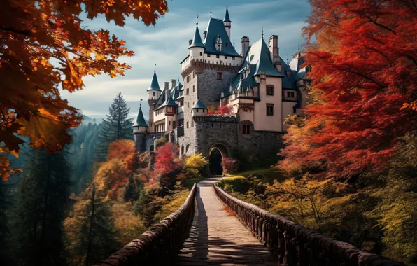 Картинка осень, пейзаж, замок, landscape, beautiful, autumn, castle, ancient