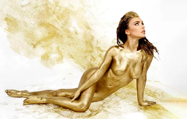 Gold, singer, nude, look, body art, Ольга Серябкина, light background